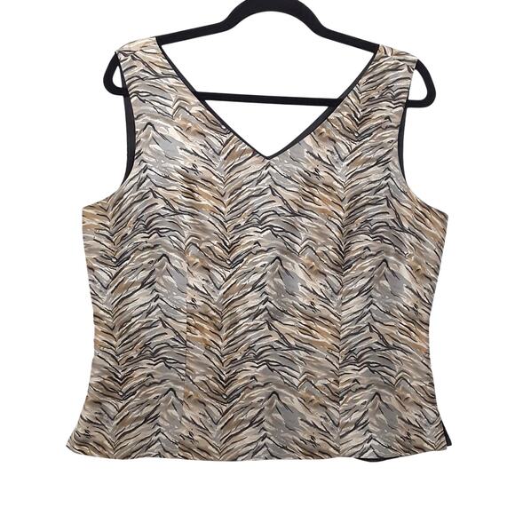 Vintage 80s Satin Sleeveless Blouse 100% Silk Animal Print Womens 12 Mob Wife - Picture 1 of 10